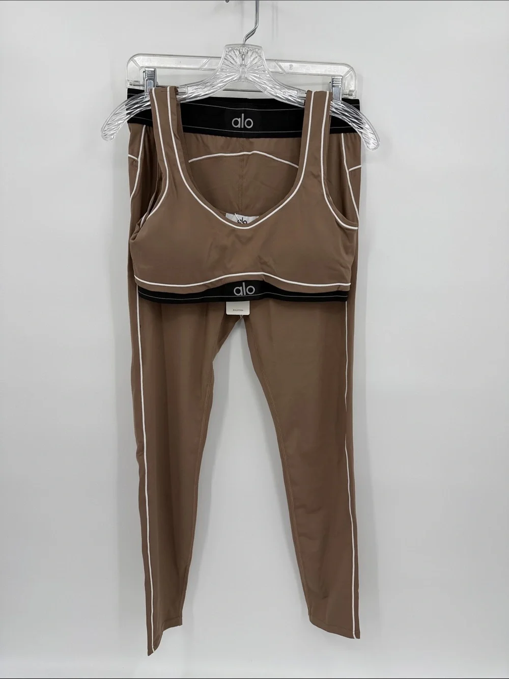 ALO Yoga Tan Piped High-Waist Leggings & Sports Bra Set